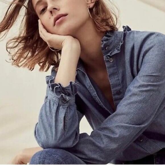 J.Crew classic-fit ruffleneck chambray button up shirt Size XS NWT - Picture 7 of 12